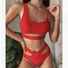 Load image into Gallery viewer, Elegant Black 2 Piece Bikini Push Up Swimwear Women's Neck Cut Out Front Lace Up Back High Cut Bikini Set Women Swimsuits Bathing Suit Comfortable Swimming Suit For Women