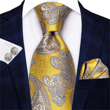 Load image into Gallery viewer, Elegant Business Yellow Gold Ties Men Charming Handkerchiefs Cufflinks Set Unique Design Men Tie Set For Wedding Suit