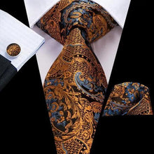 Load image into Gallery viewer, Elegant Business Yellow Gold Ties Men Charming Handkerchiefs Cufflinks Set Unique Design Men Tie Set For Wedding Suit