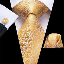 Load image into Gallery viewer, Elegant Business Yellow Gold Ties Men Charming Handkerchiefs Cufflinks Set Unique Design Men Tie Set For Wedding Suit