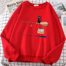 Load image into Gallery viewer, Elegant Cute Cat Print Sweatshirts Women Casual Crewneck Sportswear Fleece Warm Fleece Sweatshirt Loose Autumn Clothes Casual Women's Printed Hooded Sweatshirt Loose Tunic Blouse Top Utility Pockets Ladies Sweatshirts