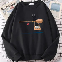 Load image into Gallery viewer, Elegant Cute Cat Print Sweatshirts Women Casual Crewneck Sportswear Fleece Warm Fleece Sweatshirt Loose Autumn Clothes Casual Women's Printed Hooded Sweatshirt Loose Tunic Blouse Top Utility Pockets Ladies Sweatshirts
