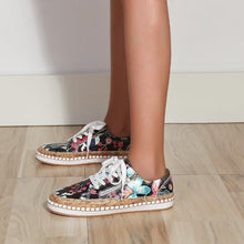 Load image into Gallery viewer, Elegant Floral Womens Sneakers Printed Lace Up Flat Shoes Fashion Round Toe Shoes Women Casual Sneakers Comfortable Tennis Shoes For Walking