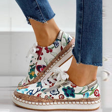 Load image into Gallery viewer, Elegant Floral Womens Sneakers Printed Lace Up Flat Shoes Fashion Round Toe Shoes Women Casual Sneakers Comfortable Tennis Shoes For Walking