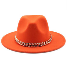 Load image into Gallery viewer, Elegant Green Fedora Hats Women Men Fedora Hats Wide Brim Fedora Hat Summer Chain Band Jazz Hats Winter Autumn Gentleman Outdoor Hat