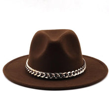 Load image into Gallery viewer, Elegant Green Fedora Hats Women Men Fedora Hats Wide Brim Fedora Hat Summer Chain Band Jazz Hats Winter Autumn Gentleman Outdoor Hat