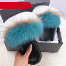 Load image into Gallery viewer, Elegant Indoor Fur Slippers For Women Fur Slides Flip Flops Beach Plush Fluffy Furry Slippers Furry Fuzzy Slides Open Toe Fluffy Slides Fox Fur Feather Sandals Fur Slip On Shoes For Women
