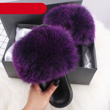 Load image into Gallery viewer, Elegant Indoor Fur Slippers For Women Fur Slides Flip Flops Beach Plush Fluffy Furry Slippers Furry Fuzzy Slides Open Toe Fluffy Slides Fox Fur Feather Sandals Fur Slip On Shoes For Women