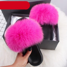 Load image into Gallery viewer, Elegant Indoor Fur Slippers For Women Fur Slides Flip Flops Beach Plush Fluffy Furry Slippers Furry Fuzzy Slides Open Toe Fluffy Slides Fox Fur Feather Sandals Fur Slip On Shoes For Women