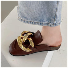 Load image into Gallery viewer, Elegant Metal Chain Design Women Slipper Closed Toe Slip On Shoes Round Toe Low Heels Casual Slides Shoes Flats Loafer Gold Chain Casual Shoes Slip On Women's Slide Sandals Slipers