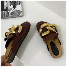 Load image into Gallery viewer, Elegant Metal Chain Design Women Slipper Closed Toe Slip On Shoes Round Toe Low Heels Casual Slides Shoes Flats Loafer Gold Chain Casual Shoes Slip On Women's Slide Sandals Slipers