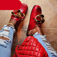 Load image into Gallery viewer, Elegant Metal Chain Design Women Slipper Closed Toe Slip On Shoes Round Toe Low Heels Casual Slides Shoes Flats Loafer Gold Chain Casual Shoes Slip On Women's Slide Sandals Slipers