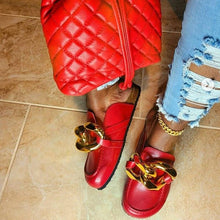 Load image into Gallery viewer, Elegant Metal Chain Design Women Slipper Closed Toe Slip On Shoes Round Toe Low Heels Casual Slides Shoes Flats Loafer Gold Chain Casual Shoes Slip On Women's Slide Sandals Slipers