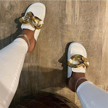 Load image into Gallery viewer, Elegant Metal Chain Design Women Slipper Closed Toe Slip On Shoes Round Toe Low Heels Casual Slides Shoes Flats Loafer Gold Chain Casual Shoes Slip On Women's Slide Sandals Slipers