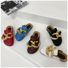 Load image into Gallery viewer, Elegant Metal Chain Design Women Slipper Closed Toe Slip On Shoes Round Toe Low Heels Casual Slides Shoes Flats Loafer Gold Chain Casual Shoes Slip On Women's Slide Sandals Slipers