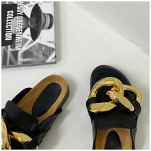 Load image into Gallery viewer, Elegant Metal Chain Design Women Slipper Closed Toe Slip On Shoes Round Toe Low Heels Casual Slides Shoes Flats Loafer Gold Chain Casual Shoes Slip On Women's Slide Sandals Slipers