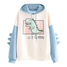 Load image into Gallery viewer, Elegant Oversized Hoodies Women Fashion Splice Dinosaur Print Sweatshirt Tops Casual Long Sleeve Clothes casualSpring Autumn Long Sleeve Dinosaur Sweatshirt Cartoon Design Cute Hoodies for Teens Girls