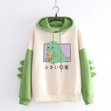 Load image into Gallery viewer, Elegant Oversized Hoodies Women Fashion Splice Dinosaur Print Sweatshirt Tops Casual Long Sleeve Clothes casualSpring Autumn Long Sleeve Dinosaur Sweatshirt Cartoon Design Cute Hoodies for Teens Girls