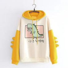 Load image into Gallery viewer, Elegant Oversized Hoodies Women Fashion Splice Dinosaur Print Sweatshirt Tops Casual Long Sleeve Clothes casualSpring Autumn Long Sleeve Dinosaur Sweatshirt Cartoon Design Cute Hoodies for Teens Girls