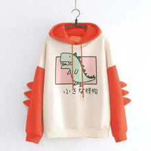 Load image into Gallery viewer, Elegant Oversized Hoodies Women Fashion Splice Dinosaur Print Sweatshirt Tops Casual Long Sleeve Clothes casualSpring Autumn Long Sleeve Dinosaur Sweatshirt Cartoon Design Cute Hoodies for Teens Girls