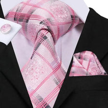 Load image into Gallery viewer, Elegant Pink Silk Necktie Pocket Square Cufflinks Set Elegant Men's Fashion Wedding Ties For Men And Daily Wear Ties