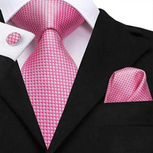 Load image into Gallery viewer, Elegant Pink Silk Necktie Pocket Square Cufflinks Set Elegant Men's Fashion Wedding Ties For Men And Daily Wear Ties