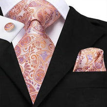 Load image into Gallery viewer, Elegant Pink Silk Necktie Pocket Square Cufflinks Set Elegant Men's Fashion Wedding Ties For Men And Daily Wear Ties