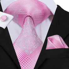 Load image into Gallery viewer, Elegant Pink Silk Necktie Pocket Square Cufflinks Set Elegant Men's Fashion Wedding Ties For Men And Daily Wear Ties