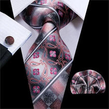 Load image into Gallery viewer, Elegant Pink Silk Necktie Pocket Square Cufflinks Set Elegant Men's Fashion Wedding Ties For Men And Daily Wear Ties