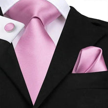 Load image into Gallery viewer, Elegant Pink Silk Necktie Pocket Square Cufflinks Set Elegant Men's Fashion Wedding Ties For Men And Daily Wear Ties