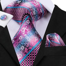 Load image into Gallery viewer, Elegant Pink Silk Necktie Pocket Square Cufflinks Set Elegant Men's Fashion Wedding Ties For Men And Daily Wear Ties