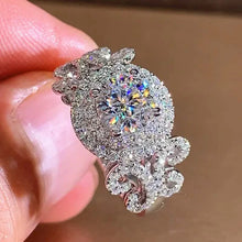 Load image into Gallery viewer, Elegant Promise Ring Trendy Halo Design Silver Plated Paved Shining Rhinestone Engagement/ Wedding Ring