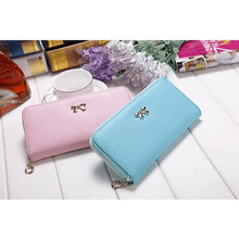 Load image into Gallery viewer, Elegant PU Leather Pink Bowknot Women Long Wallet Fashion Color Purse Phone Card Holder Women Trendy Large Capacity Long Purse
