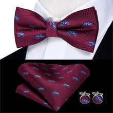 Load image into Gallery viewer, Elegant Silk Butterfly Business Bow Tie Pocket Square Cufflinks Set For Men Formal Wedding Bowtie Set For Office