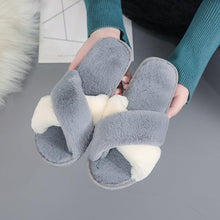 Load image into Gallery viewer, Elegant Warm Fluffy Slippers Women Faux Fur Indoor Floor Slides Flat Soft Furry Shoes Non Slip House Soft Plush Cozy House Shoes Furry Open Toe Indoor Outdoor Slip On Warm Winter Shoes