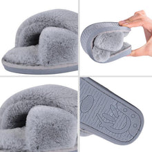 Load image into Gallery viewer, Elegant Warm Fluffy Slippers Women Faux Fur Indoor Floor Slides Flat Soft Furry Shoes Non Slip House Soft Plush Cozy House Shoes Furry Open Toe Indoor Outdoor Slip On Warm Winter Shoes