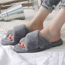 Load image into Gallery viewer, Elegant Warm Fluffy Slippers Women Faux Fur Indoor Floor Slides Flat Soft Furry Shoes Non Slip House Soft Plush Cozy House Shoes Furry Open Toe Indoor Outdoor Slip On Warm Winter Shoes
