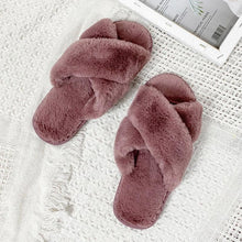 Load image into Gallery viewer, Elegant Warm Fluffy Slippers Women Faux Fur Indoor Floor Slides Flat Soft Furry Shoes Non Slip House Soft Plush Cozy House Shoes Furry Open Toe Indoor Outdoor Slip On Warm Winter Shoes