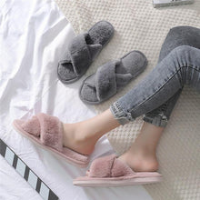 Load image into Gallery viewer, Elegant Warm Fluffy Slippers Women Faux Fur Indoor Floor Slides Flat Soft Furry Shoes Non Slip House Soft Plush Cozy House Shoes Furry Open Toe Indoor Outdoor Slip On Warm Winter Shoes