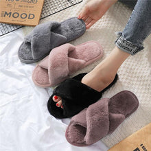 Load image into Gallery viewer, Elegant Warm Fluffy Slippers Women Faux Fur Indoor Floor Slides Flat Soft Furry Shoes Non Slip House Soft Plush Cozy House Shoes Furry Open Toe Indoor Outdoor Slip On Warm Winter Shoes