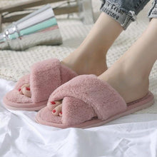 Load image into Gallery viewer, Elegant Warm Fluffy Slippers Women Faux Fur Indoor Floor Slides Flat Soft Furry Shoes Non Slip House Soft Plush Cozy House Shoes Furry Open Toe Indoor Outdoor Slip On Warm Winter Shoes