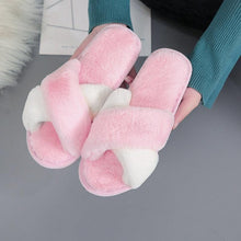 Load image into Gallery viewer, Elegant Warm Fluffy Slippers Women Faux Fur Indoor Floor Slides Flat Soft Furry Shoes Non Slip House Soft Plush Cozy House Shoes Furry Open Toe Indoor Outdoor Slip On Warm Winter Shoes