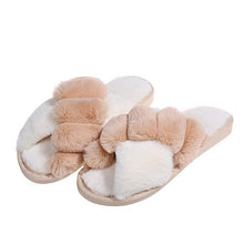 Load image into Gallery viewer, Elegant Warm Fluffy Slippers Women Faux Fur Indoor Floor Slides Flat Soft Furry Shoes Non Slip House Soft Plush Cozy House Shoes Furry Open Toe Indoor Outdoor Slip On Warm Winter Shoes