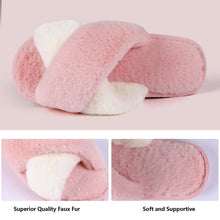Load image into Gallery viewer, Elegant Warm Fluffy Slippers Women Faux Fur Indoor Floor Slides Flat Soft Furry Shoes Non Slip House Soft Plush Cozy House Shoes Furry Open Toe Indoor Outdoor Slip On Warm Winter Shoes
