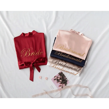 Load image into Gallery viewer, Elegant Wedding Bride Robe Lightweight Short Silk Sleepwear Women Indoor Bathrobes