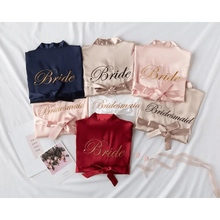 Load image into Gallery viewer, Elegant Wedding Bride Robe Lightweight Short Silk Sleepwear Women Indoor Bathrobes