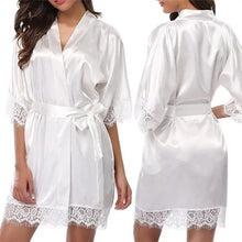 Load image into Gallery viewer, Elegant White Design Silk Short Women Bathrobe Classic Soft And Comfortable Women's Style Sleepwear Indoor Bathrobe