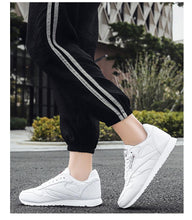 Load image into Gallery viewer, Elegant White Leather Mans Womens Sneakers Summer Lace-Up Trainers Gym Tennis Running Breathable High Quality Sport Women Mesh Wokrout Casual Slip On Flats Sneakers