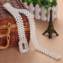 Load image into Gallery viewer, Elegant White Pearl Elastic Buckle Belt For Women Luxurious Strap Pearls Waistband Fashionable Design
