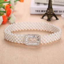 Load image into Gallery viewer, Elegant White Pearl Elastic Buckle Belt For Women Luxurious Strap Pearls Waistband Fashionable Design